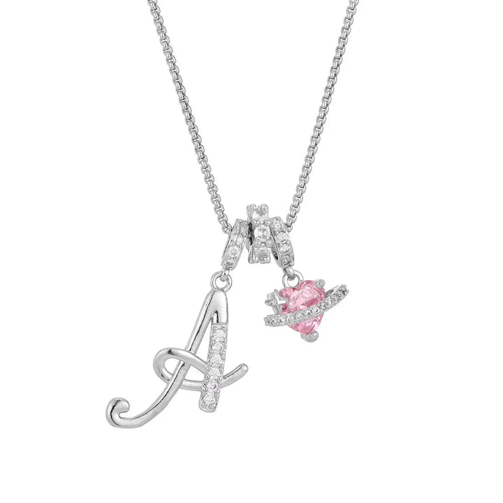 Nerute - Collar Con Inicial y Colgante de Corazón Rosa