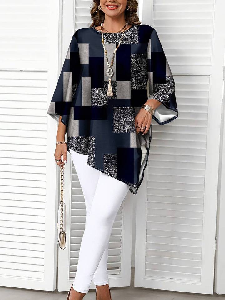 Nurit - Blusa Oversize Estampada a Cuadros Con Manga Corta