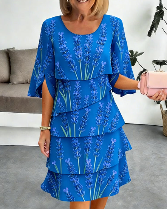 Liania - Vestido en Capas Con Estampado De Lavanda