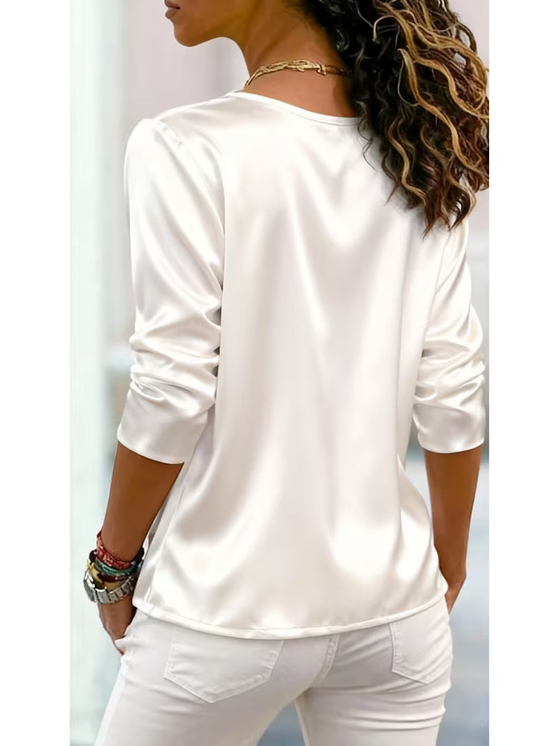 Belina - Blusa De Satén Con Cuello Cuadrado Y Botones
