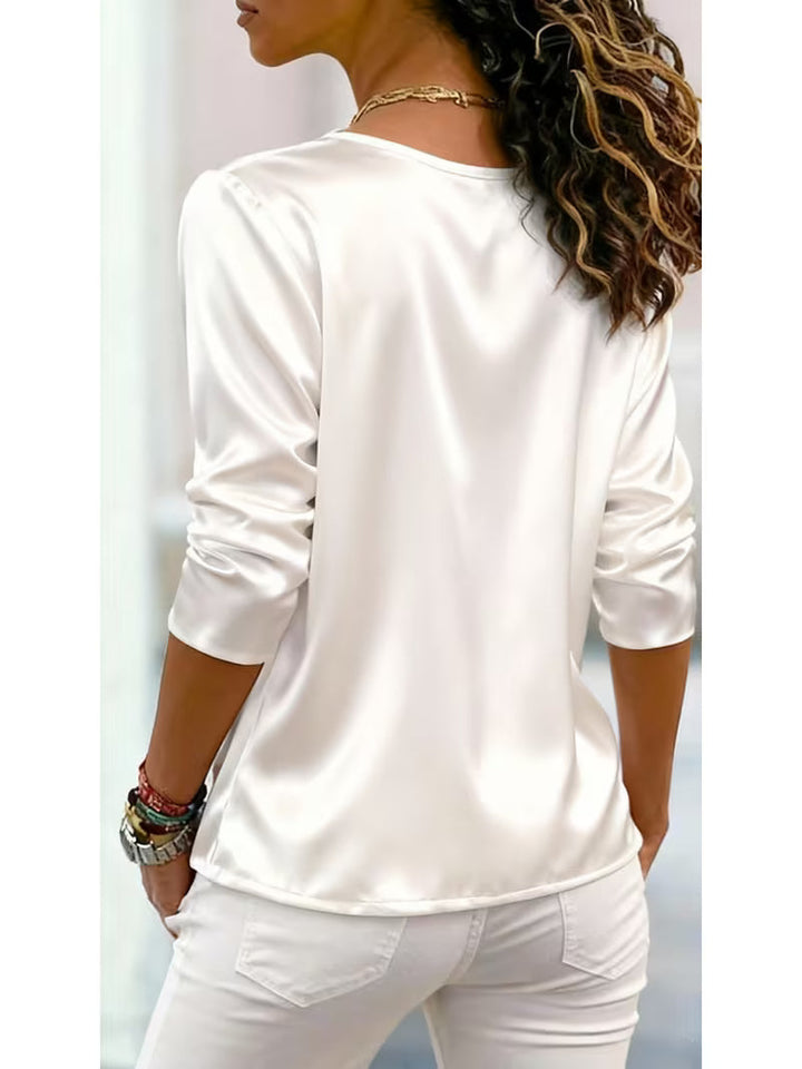 Belina - Blusa De Satén Con Cuello Cuadrado Y Botones
