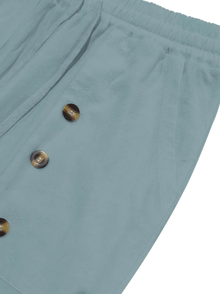 Beslan - Pantalones Elegantes De Pierna Recta Con Botones Dorados