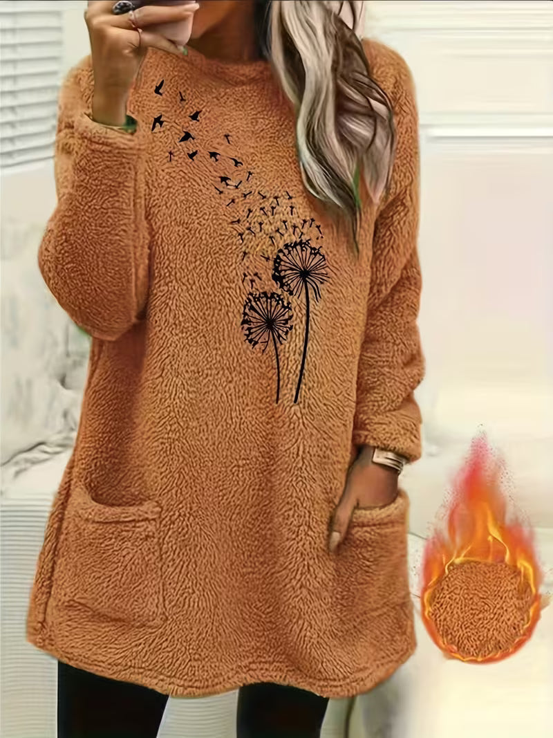Zibija - Sudadera De Forro Polar Con Estampado De Diente De León