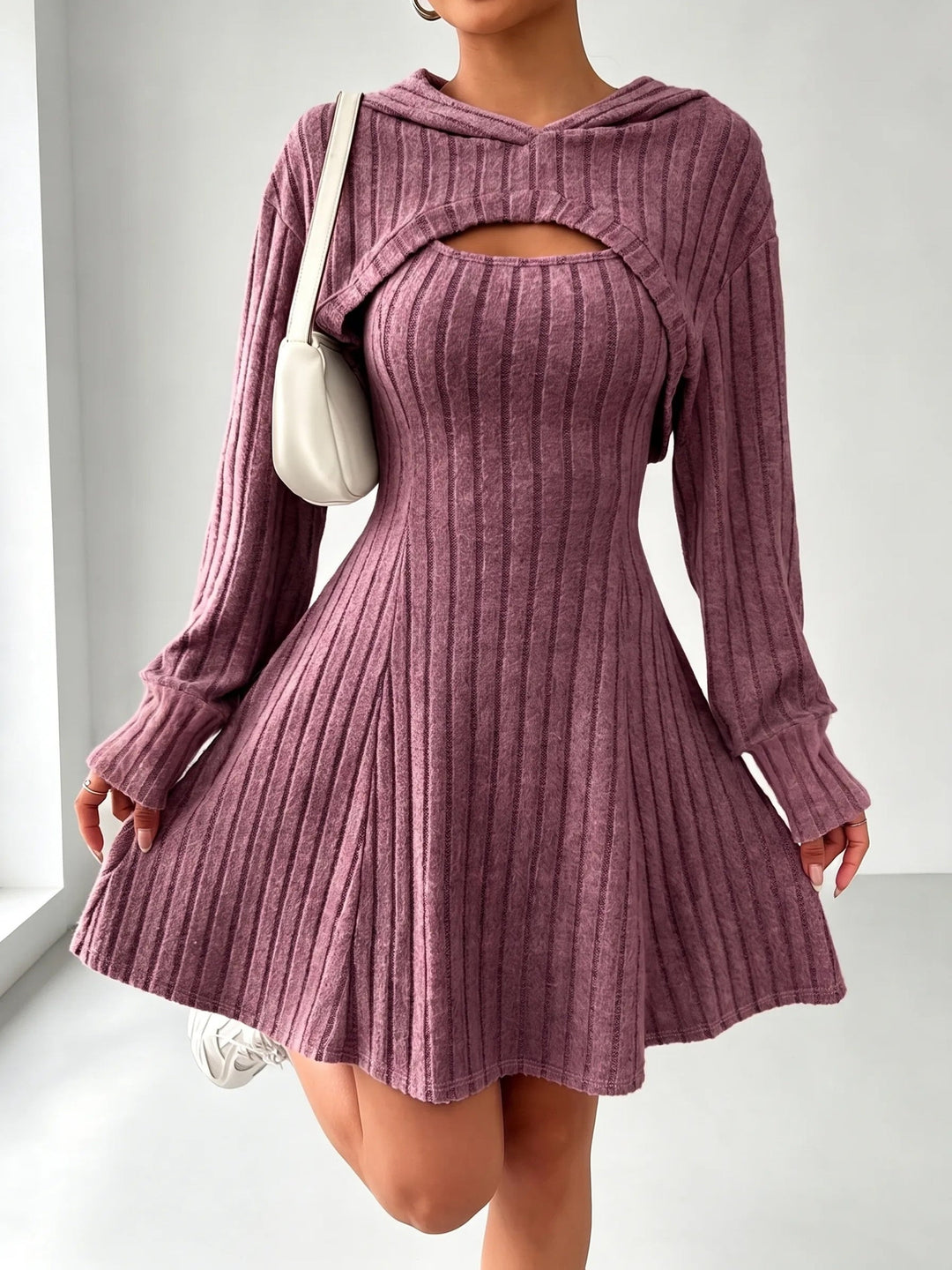 Joaquina - Minivestido Acanalado con Top Corto Con Capucha