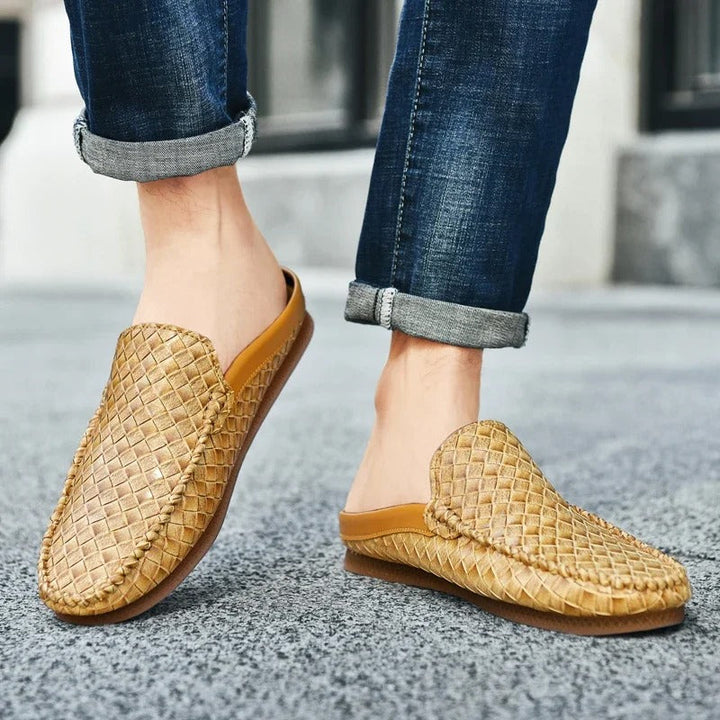 Efim - Zapatillas De Cuero Con Patrón Tejido Informal