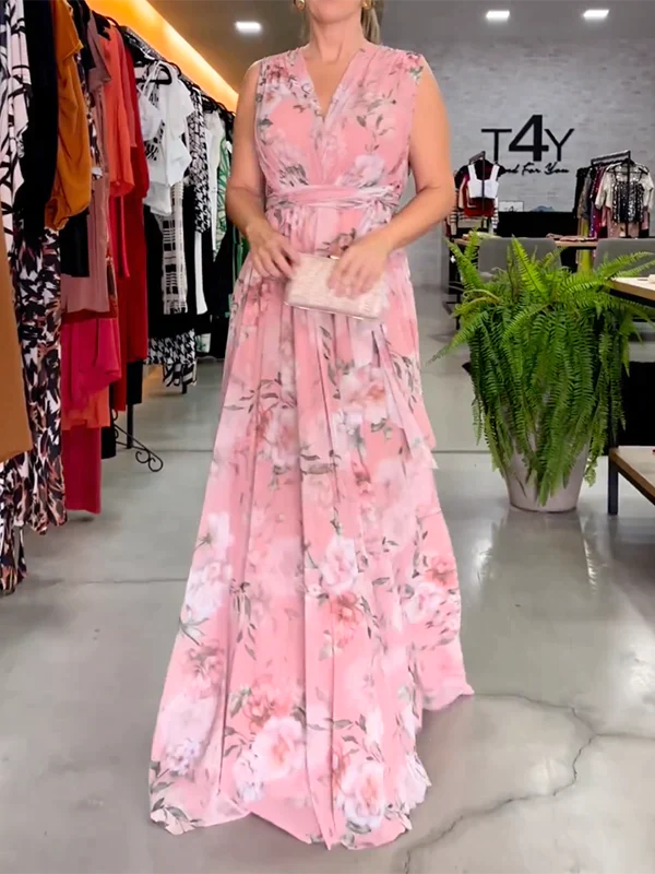 Latifah - Elegante Vestido Largo Con Cuello En V