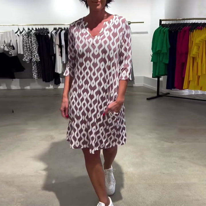 Jacqueline - Vestido Estampado De Largo Medio Y Cuello Alto