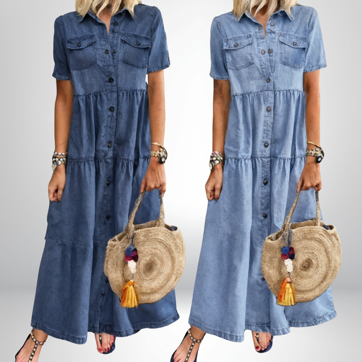 Leokadia - Vestido de Denim Suave Con Botones