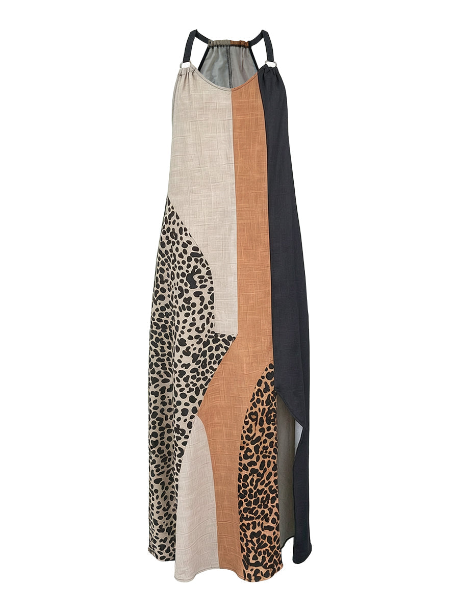 Terina - Vestido Largo Con Paneles De Estampado De Leopardo