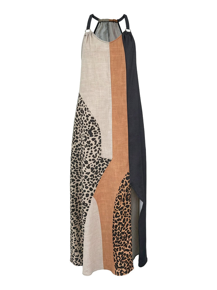 Terina - Vestido Largo Con Paneles De Estampado De Leopardo