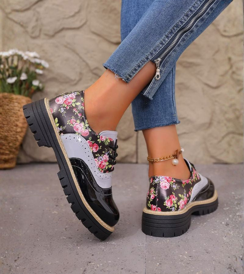 Kiela - Zapatos Oxford Con Estampado Floral Y Suela Gruesa Con Tacos