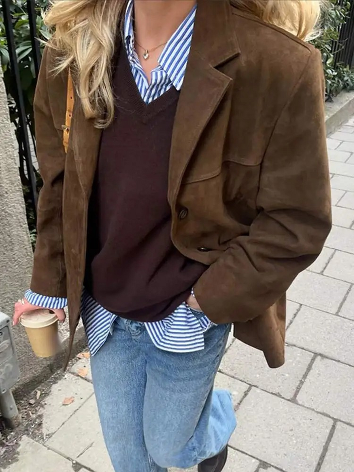 Ronia – Chaqueta Oversize De Ante Con Botones