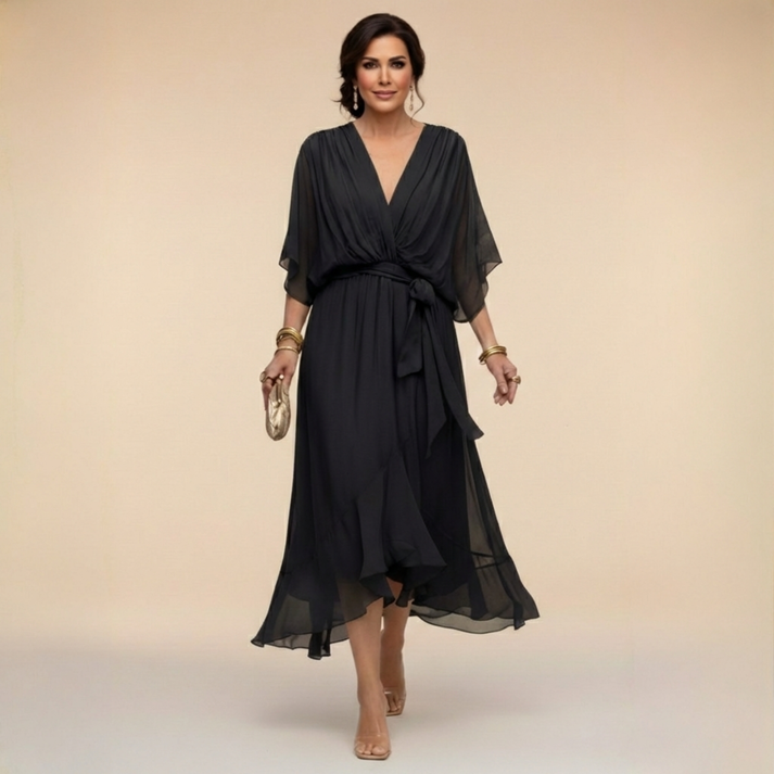 Harshani - Vestido de Gasa Con Cuello en V