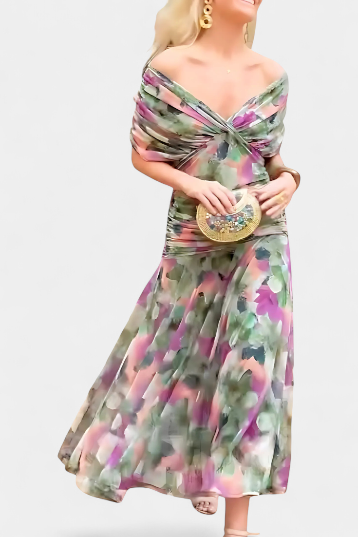 Rawan - Vestido Largo De Gasa Con Hombros Descubiertos