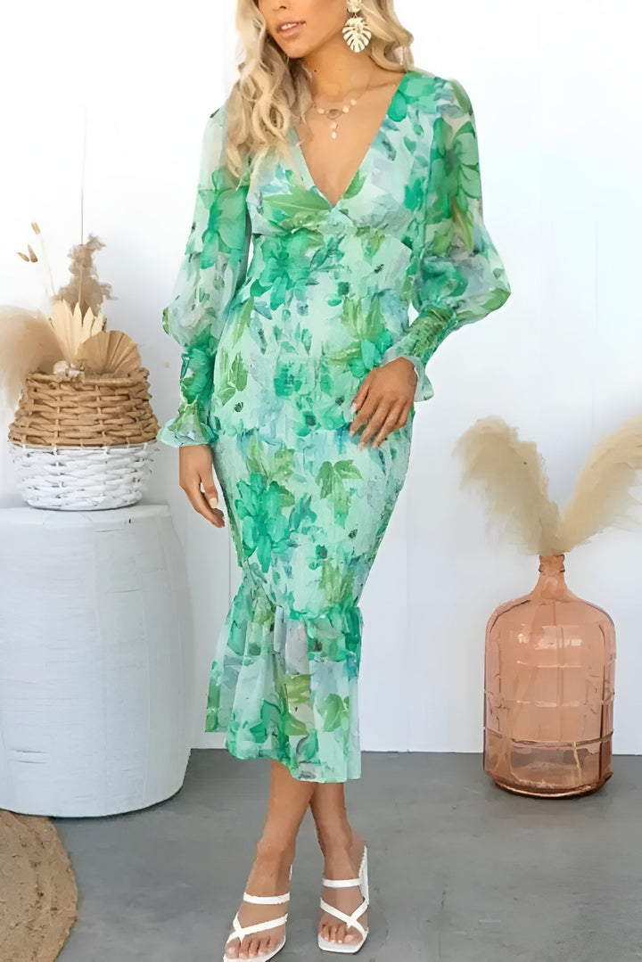 Nayra - Elegante Vestido Floral Con Cuello En V