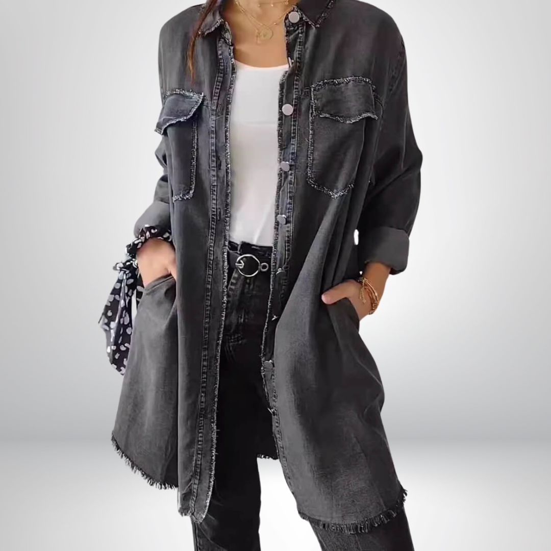 Krystyna - Chaqueta Vaquera Elegante De Manga Larga Con Cuello