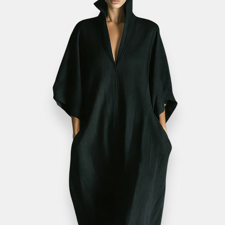 Maricel - Vestido Largo Con Cuello Alto Y Bolsillos Laterales
