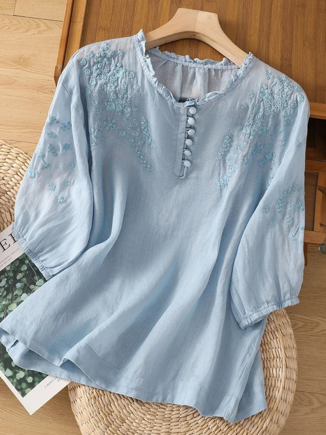 Kissina - Blusa De Algodón y Lino Bordada