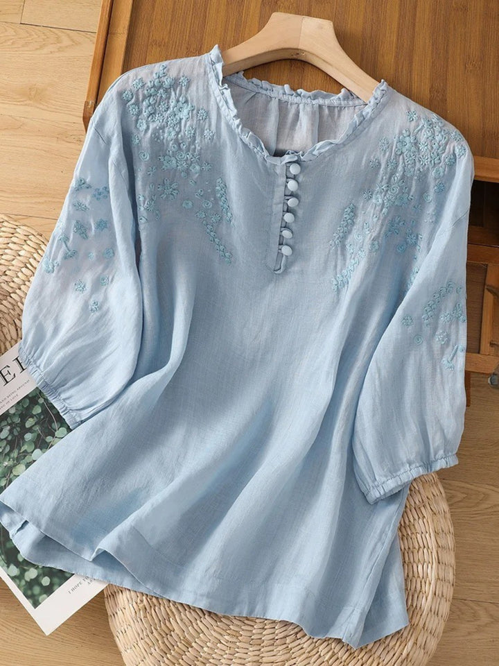 Kissina - Blusa De Algodón y Lino Bordada
