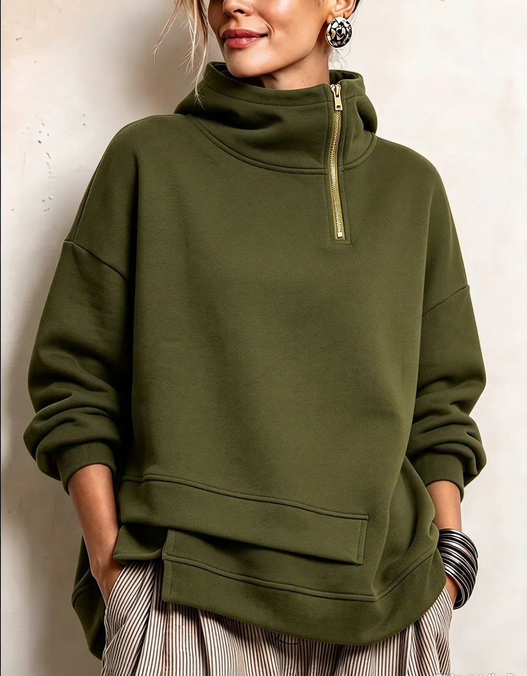 Lyona - Sudadera Moderna Asimétrica De Cuello Alto