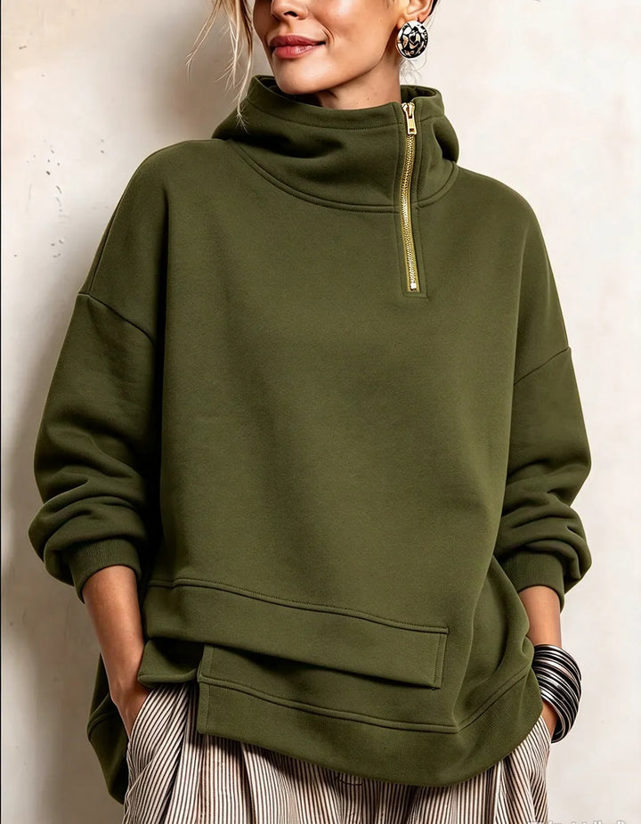 Lyona - Sudadera Moderna Asimétrica De Cuello Alto