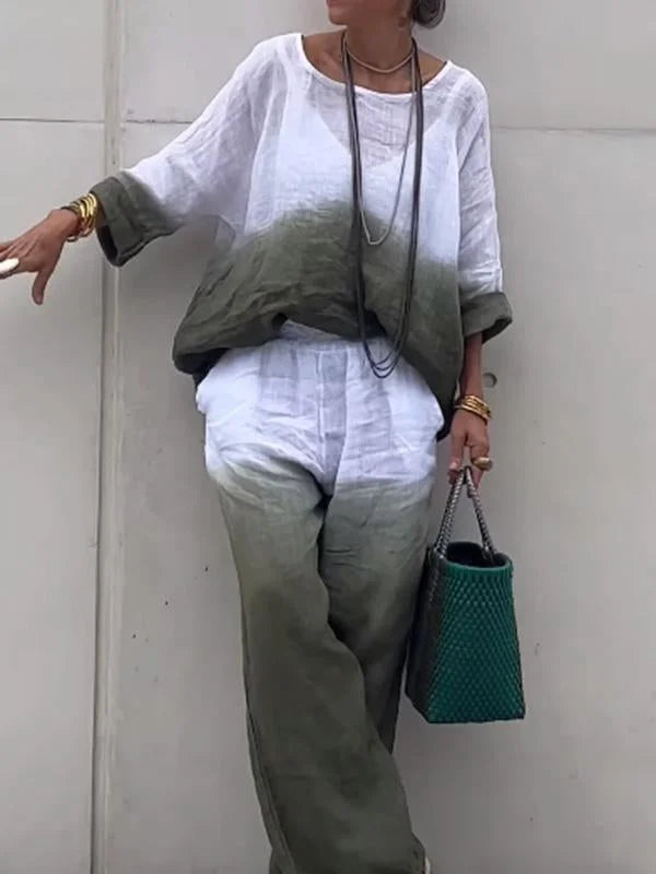 Raminta - Elegante Conjunto De Dos Piezas Confeccionado en Algodón y Lino