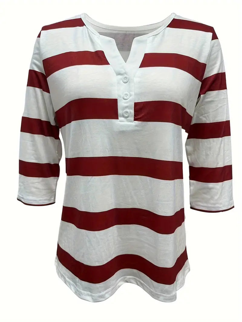 Dakota - Camiseta Informal Con Cuello En V Y Estampado A Rayas