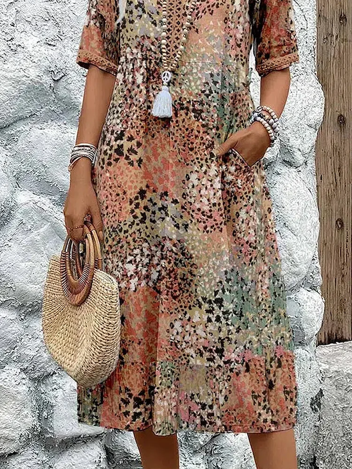 Kimano - Vestido Estampado De Manga Corta y Largo Hasta La Mitad De La Pantorrilla