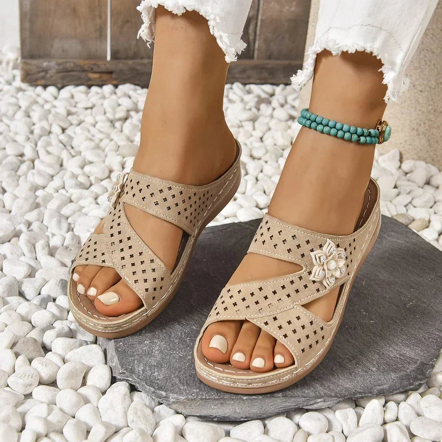 Kristine - Sandalias Ortopédicas Informales Con Cuña Y Diseño De Flores