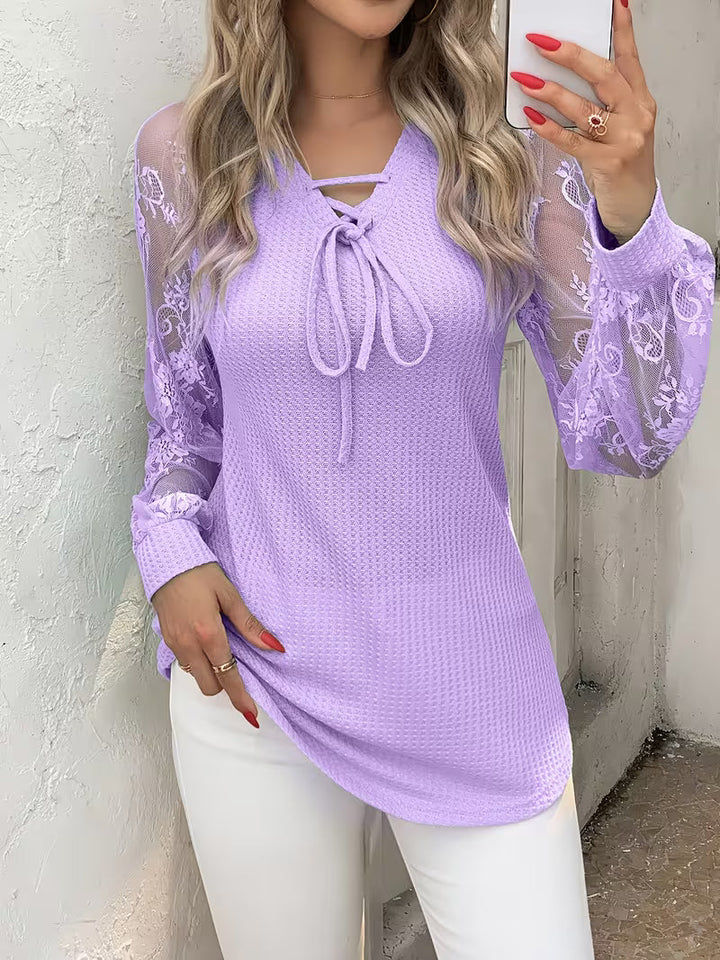 Wazina - Top Elegante Con Encaje Semitransparente