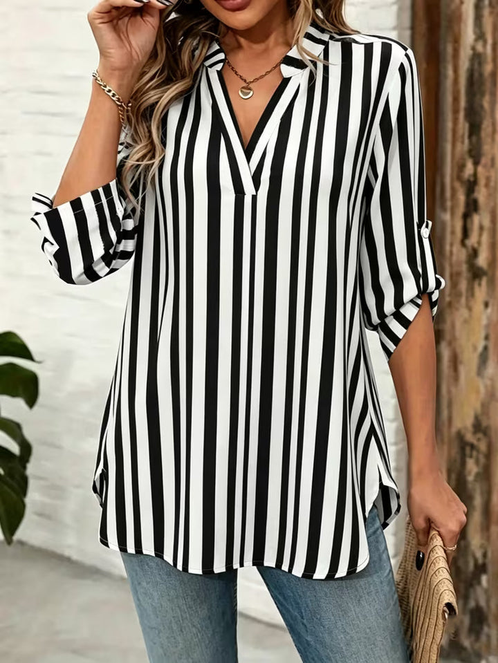 Elika - Camiseta Holgada a Rayas Con Cuello en V