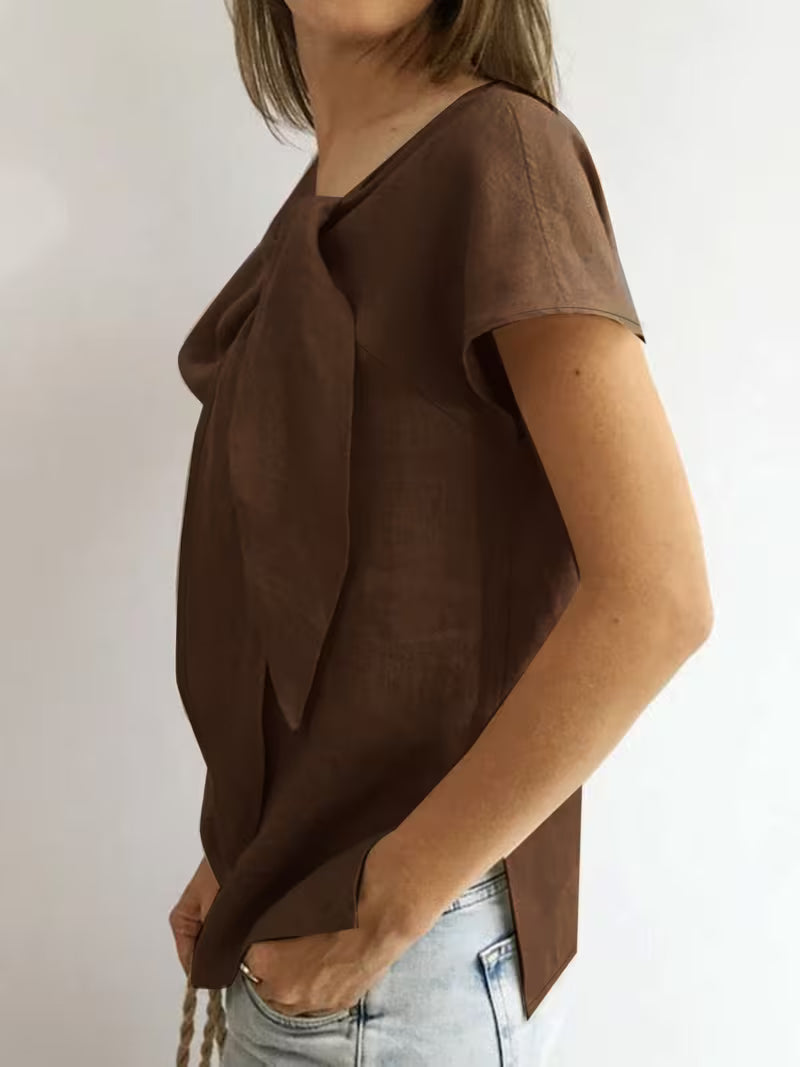 Wiliena - Camiseta De Manga Corta Con Cuello Anudado