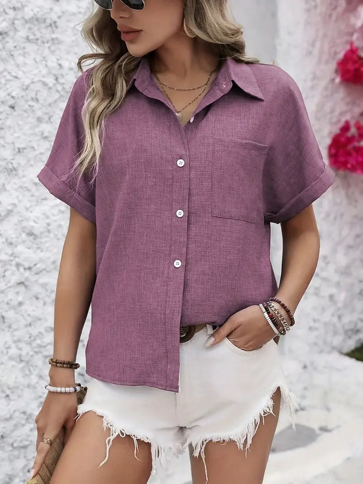Avina - Elegante Camisa De Manga Corta Con Bolsillo