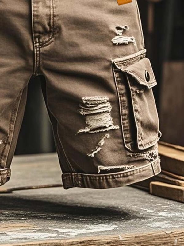 Pantalones Cortos Vaqueros Rotos Funcionales Vintage Para Hombre