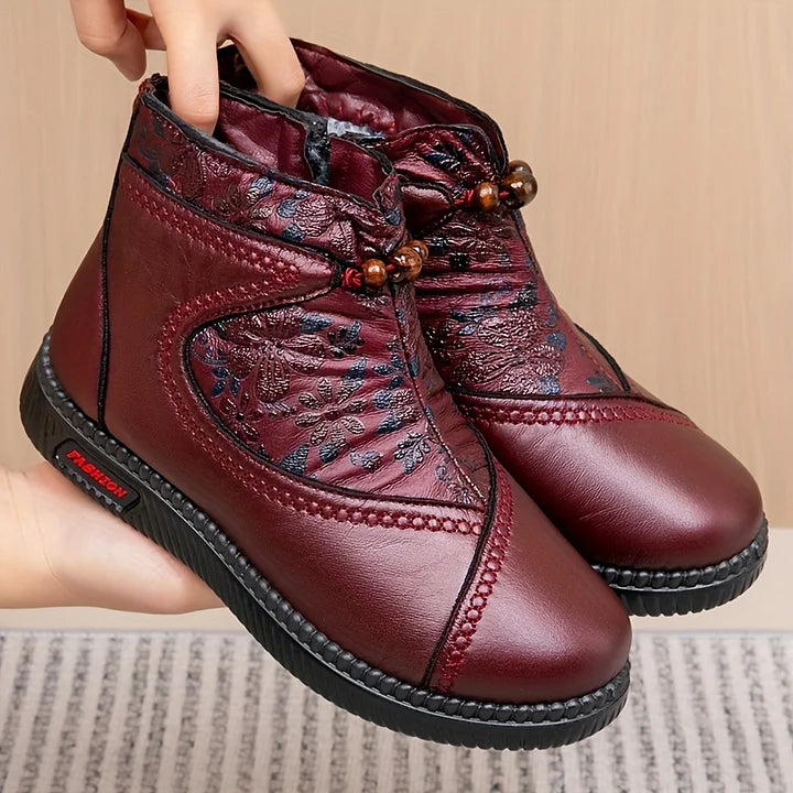 Robbie - Botines Vintage De Cuero Con Estampado Floral