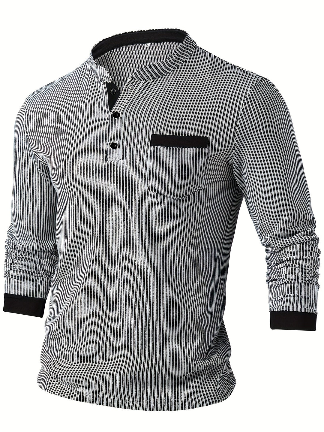 Deegan - Camisa Henley De Manga Larga Con Cuello a Rayas Y Textura