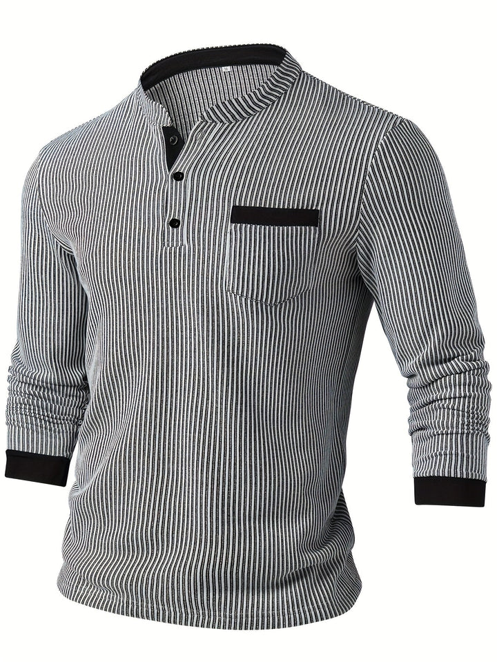 Deegan - Camisa Henley De Manga Larga Con Cuello a Rayas Y Textura