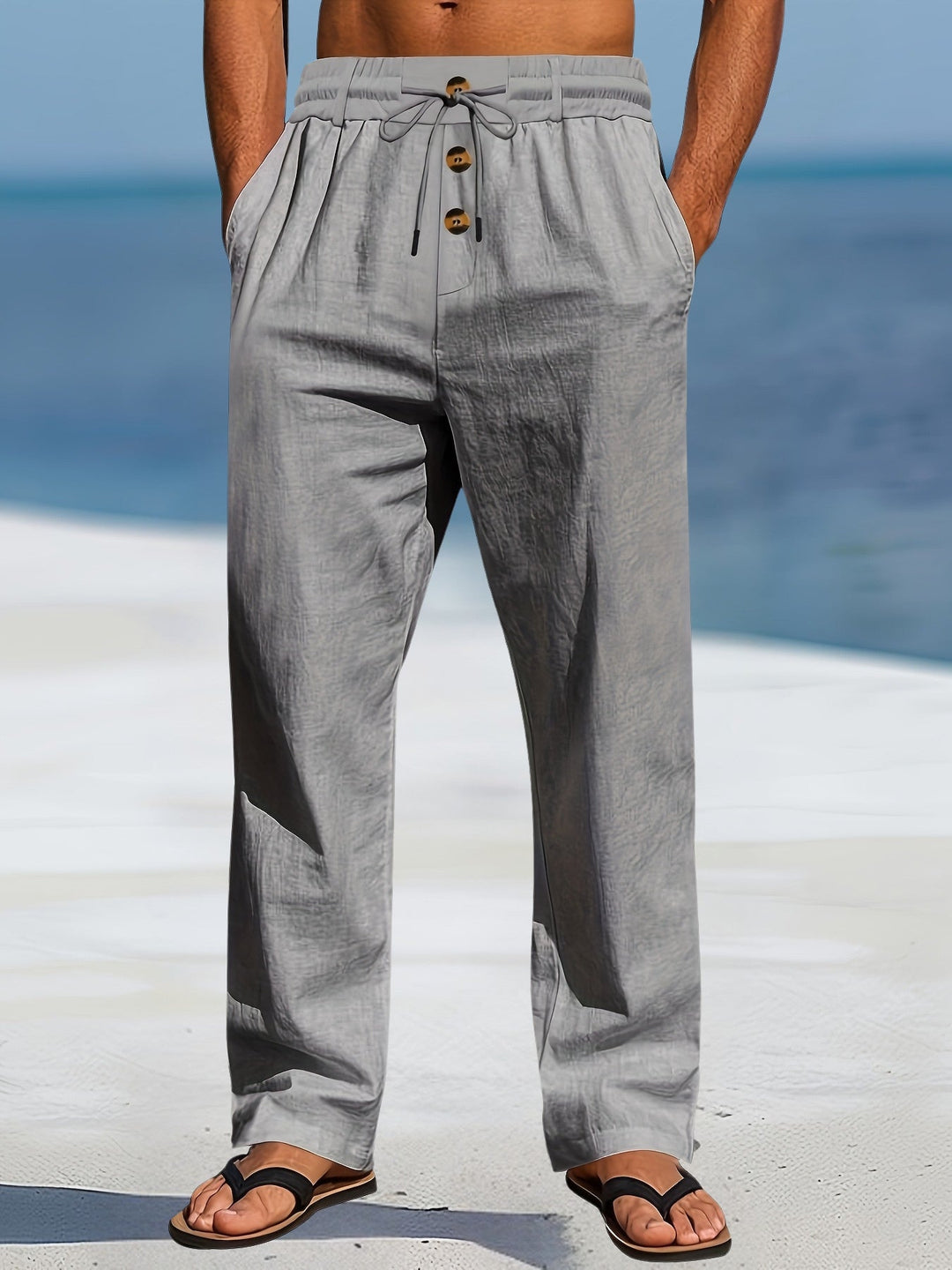 Aznar - Pantalón Elástico Informal De Lino