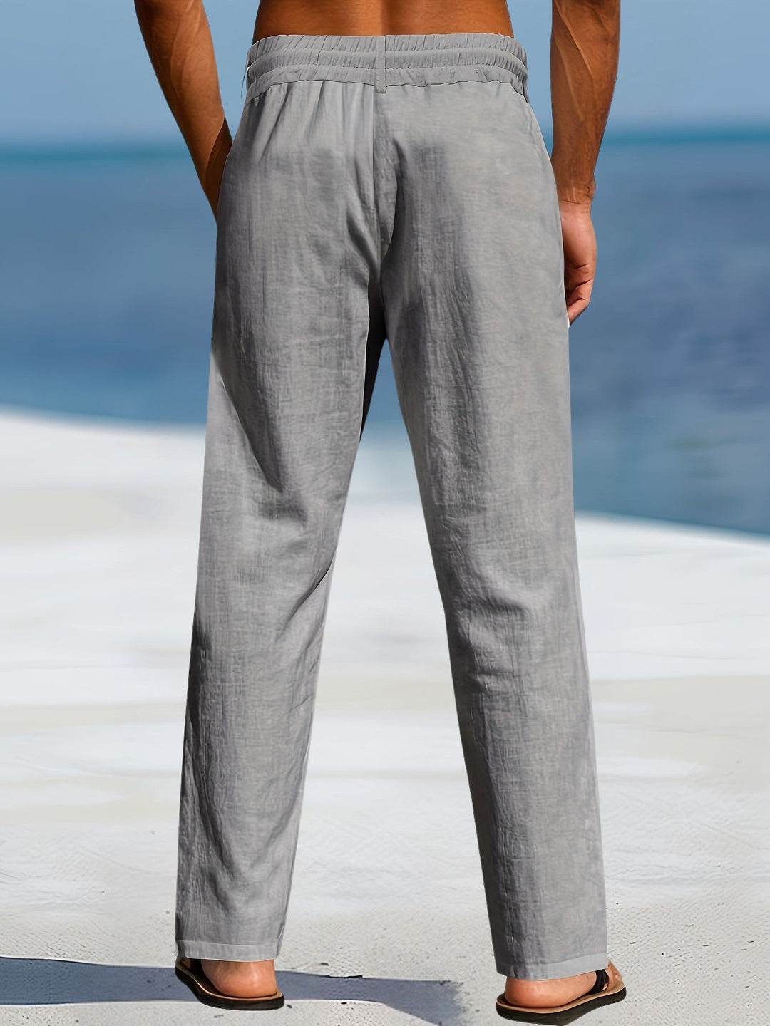 Aznar - Pantalón Elástico Informal De Lino