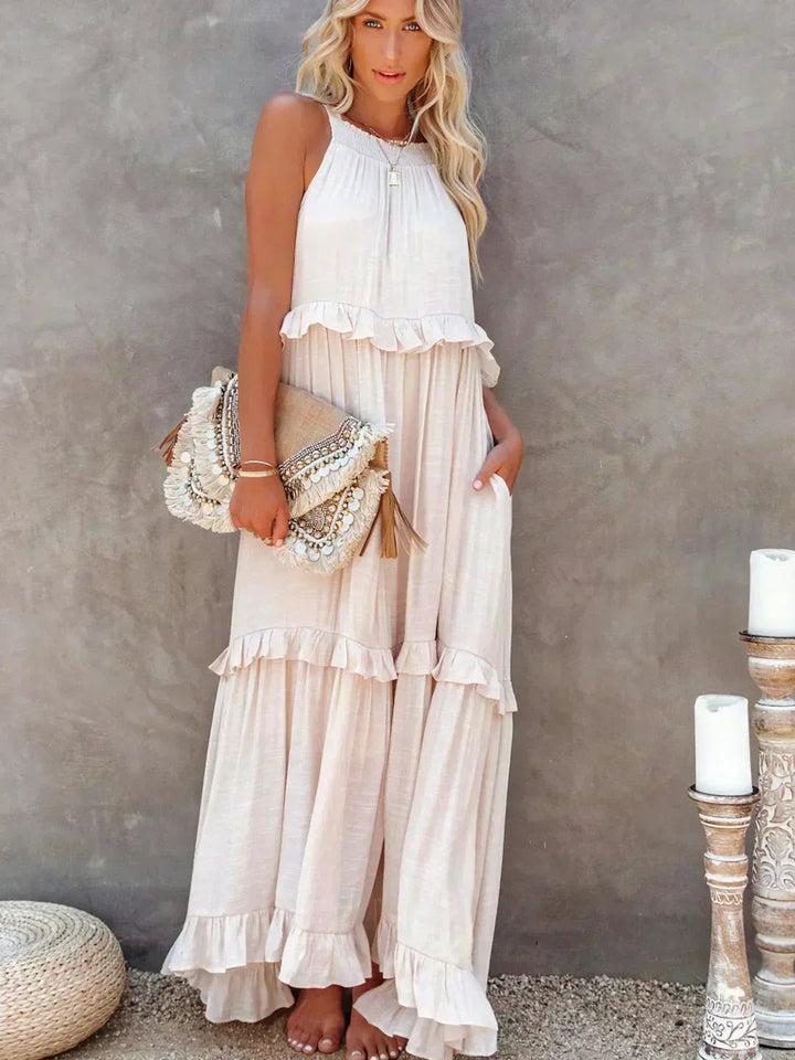 Hayley - Elegante Vestido Sin Mangas Con Volantes