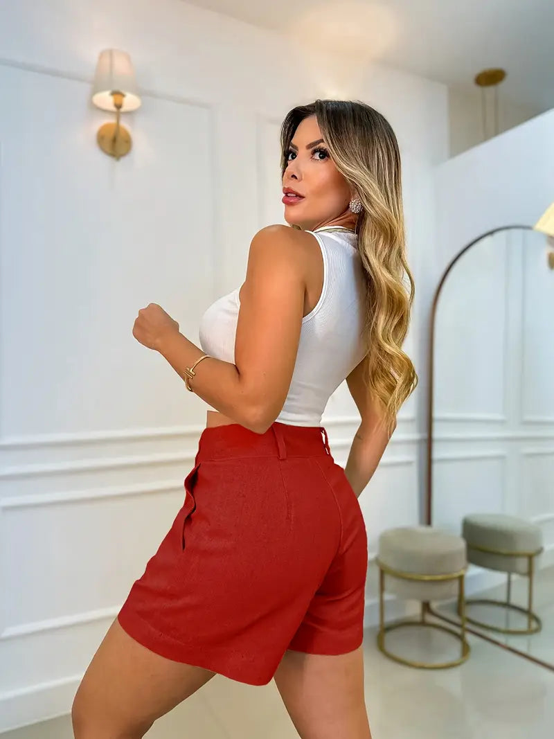 Annora - Pantalones Cortos Informales De Cintura Alta Con Botón