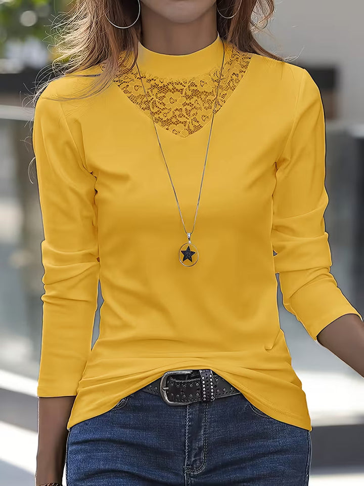 Serija - Camiseta De Manga Larga Con Escote De Encaje