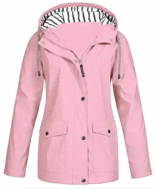Ilektra - Elegante Manga Larga Impermeable Capuchado Chaqueta