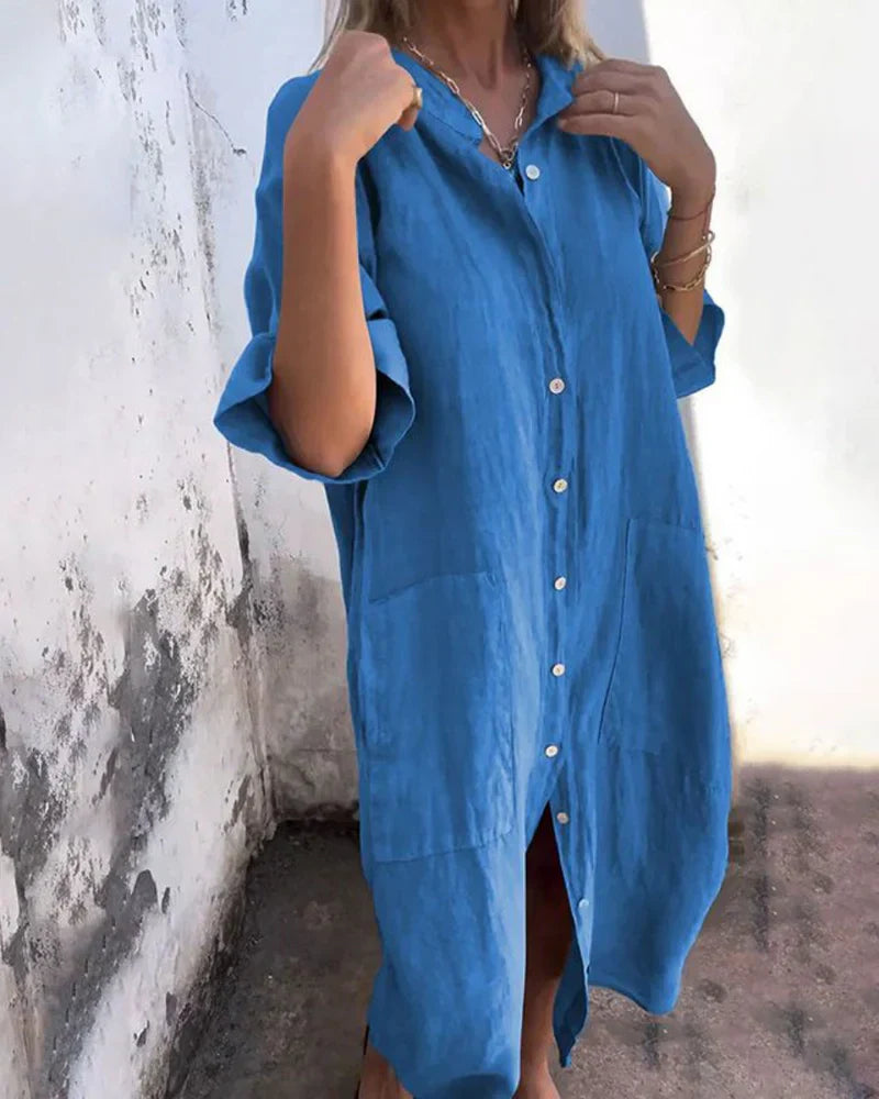 Aguilera - Elegante Vestido Camisero Con Botones