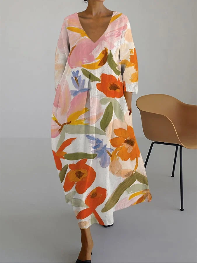Lucasta - Vestido Cómodo Con Cuello En V y Estampado De Flores