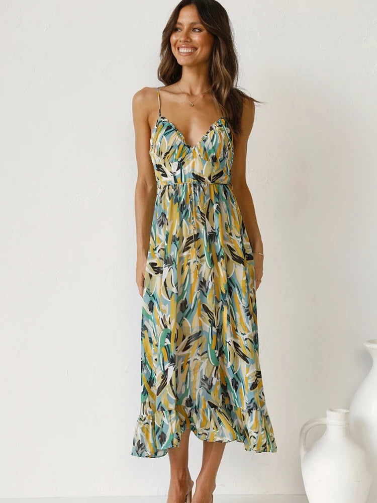 Emmeline - Vestido Largo con Tirantes de Flores
