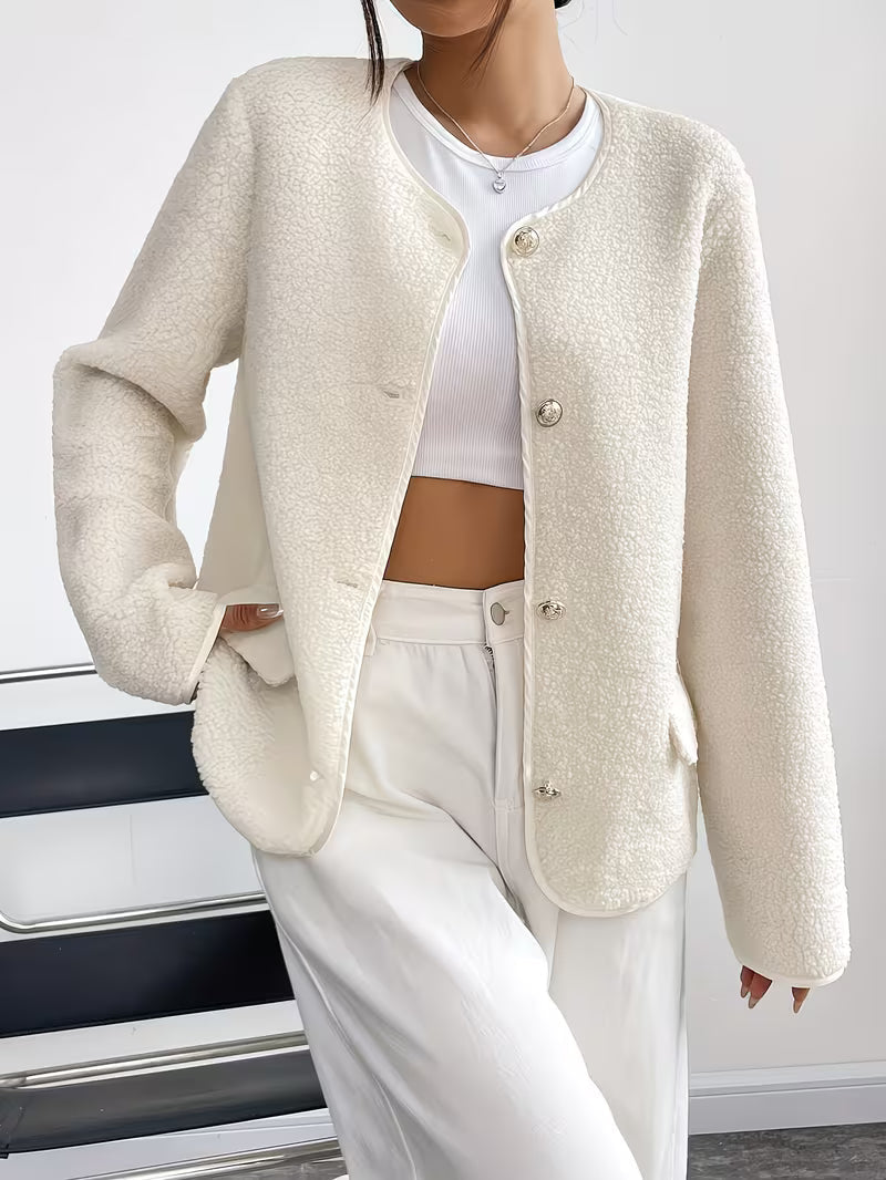 Viktorija - Elegante Chaqueta de Cuello Redondo Con Botones