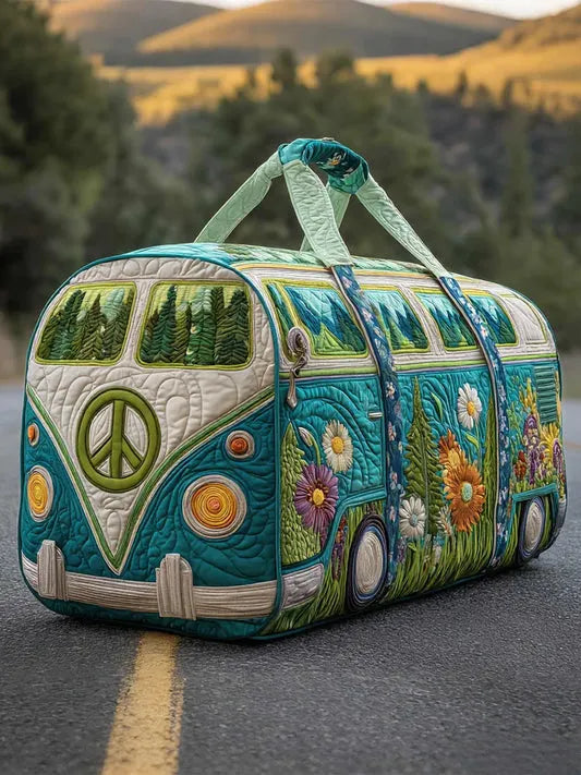 RetroBloom - Bolsa de Viaje Acolchada con Estampado Vintage de Autocaravana