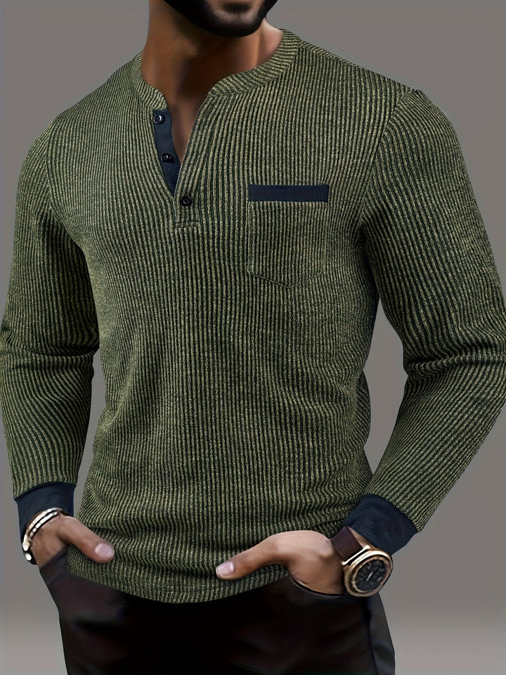 Deegan - Camisa Henley De Manga Larga Con Cuello a Rayas Y Textura