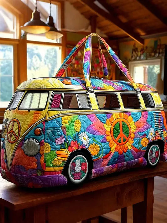 RetroBloom - Bolsa de Viaje Acolchada con Estampado Vintage de Autocaravana